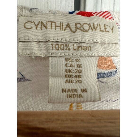 Cynthia Rowley Women's Linen Sailboat Boxy Tee 1X - Picture 6 of 7